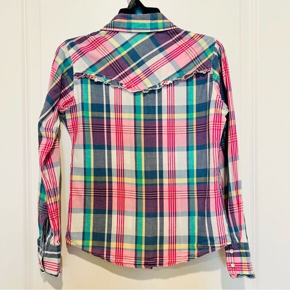 09 Apparel Girl's Western Pearl Snap Button Up Shirt Long Sleeve Ruffle Sz Large - Picture 4 of 8